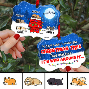 Sleeping Dogs Around Christmas Tree - Personalized Benelux Ornament - Christmas Gift For Dog Lovers - Ornament - GoDuckee