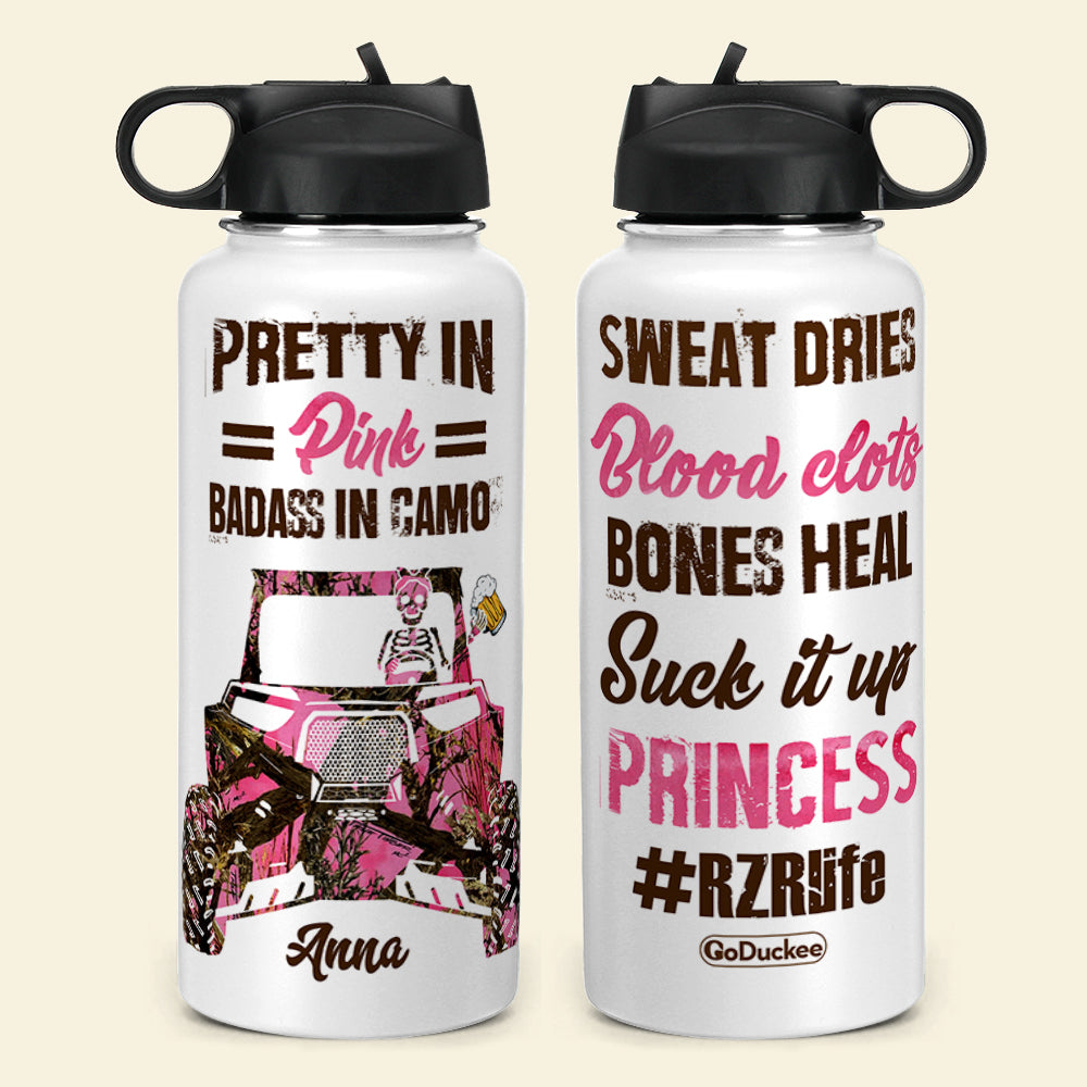 UTV Racing Water Bottle - Pretty In Pink, Badass In Camo - #RZRlife - Water Bottles - GoDuckee