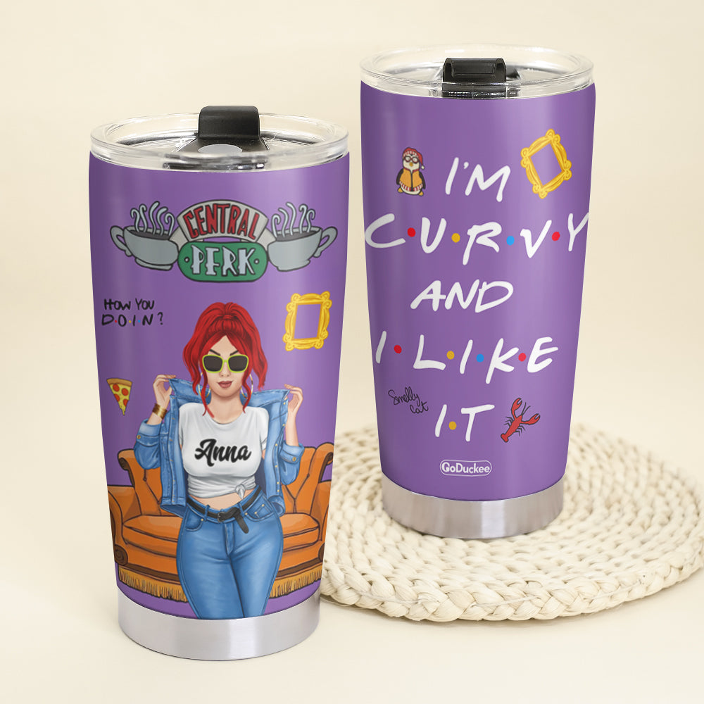 Personalized Curvy Girl Tumbler - I'm Curvy and I'm Like It - Purple Friends Background - Tumbler Cup - GoDuckee