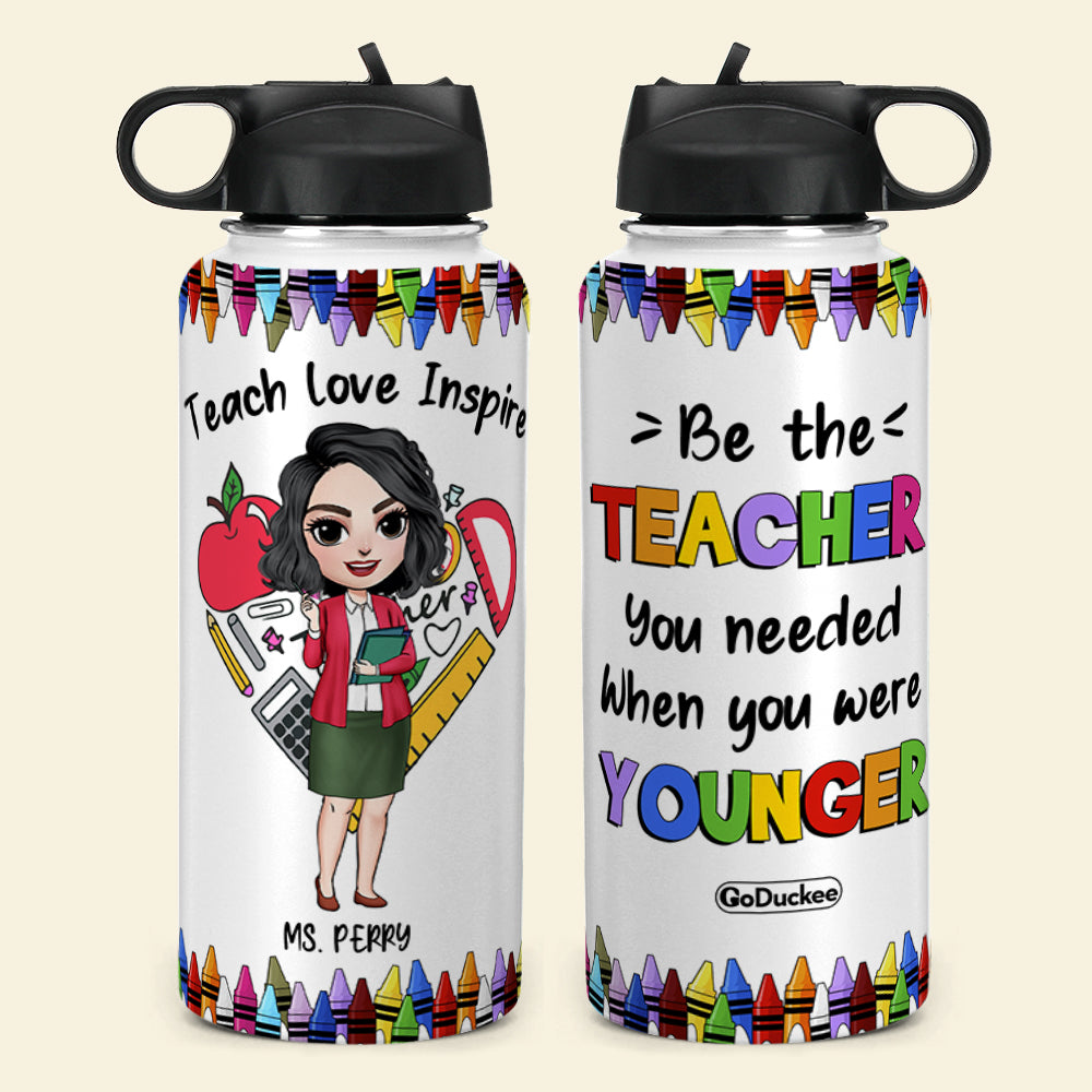 Personalized Teacher Dolls Water Bottle - Teach Love Inspire - Water Bottles - GoDuckee
