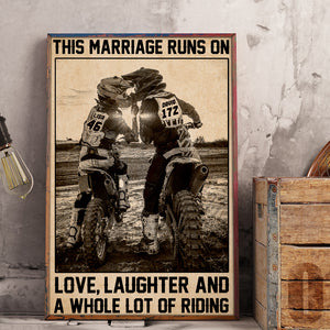 Personalized Motocross Couple Poster - This Marriage Runs On Love - Kissing Couple - Poster & Canvas - GoDuckee