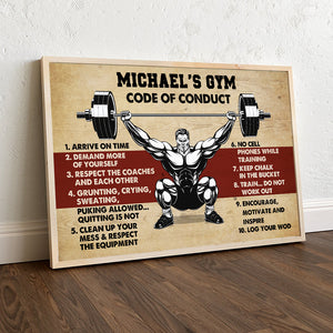 10 Gym Rules, Code Of Conduct - Personalized Wall Art - Custom Weightlifting Man - Poster & Canvas - GoDuckee