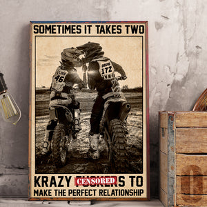 Personalized Motocross Couple Poster - Sometimes It Takes Two To Make A Perfect Relationship - Kissing Riding Couple - Poster & Canvas - GoDuckee