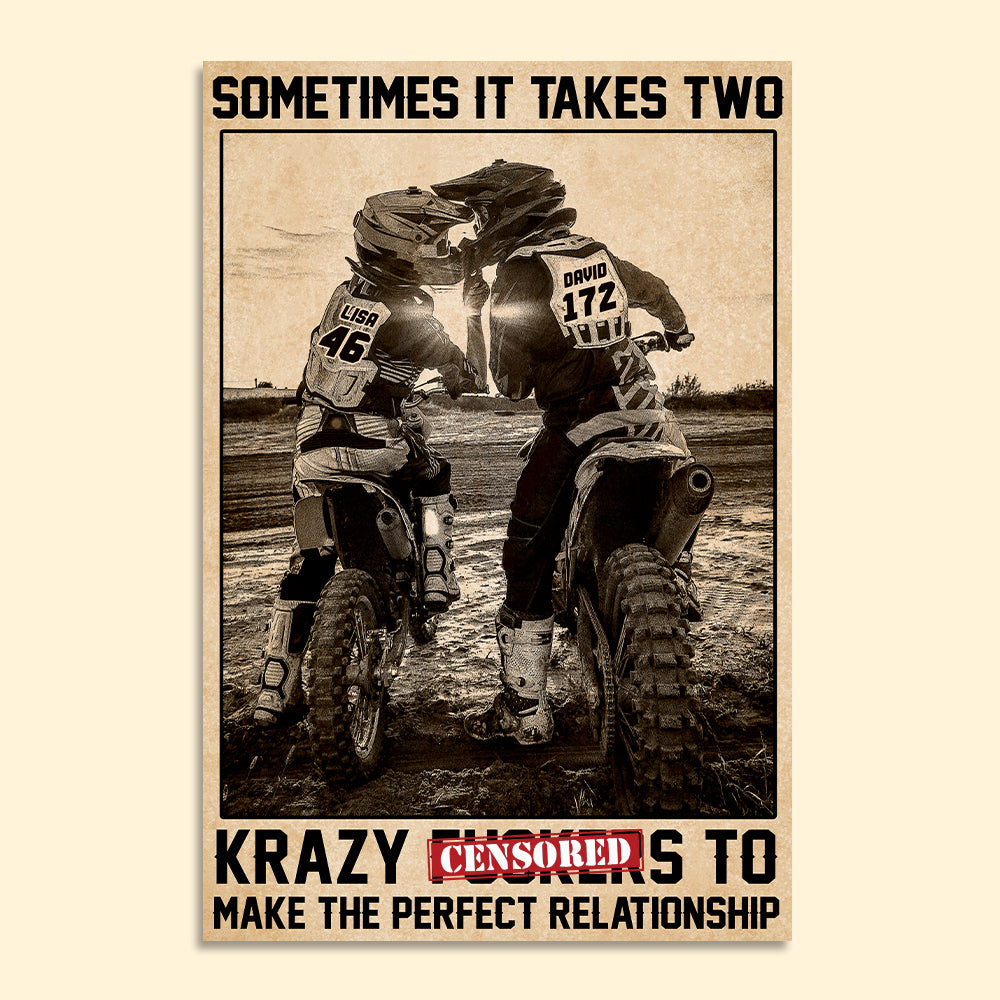 Personalized Motocross Couple Poster - Sometimes It Takes Two To Make A Perfect Relationship - Kissing Riding Couple - Poster & Canvas - GoDuckee