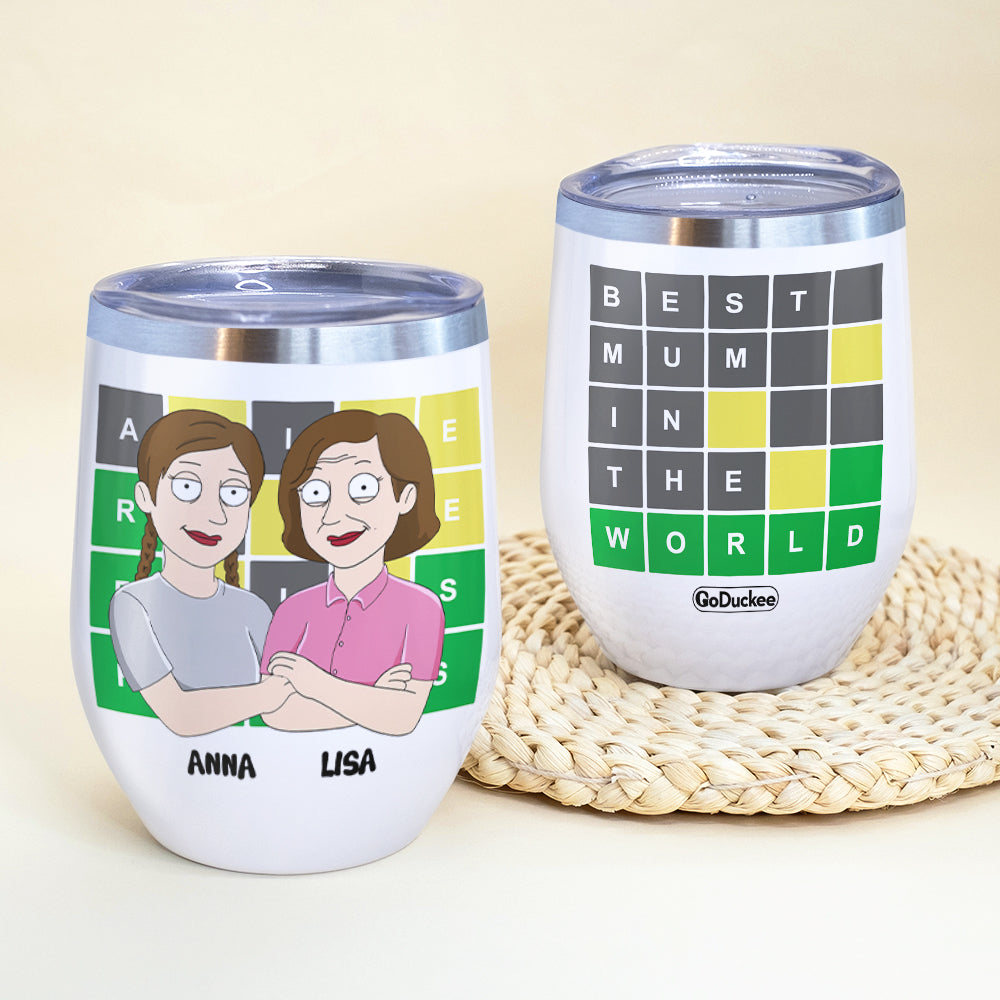 Cartoon Mother & Daughter - Personalized Wine Tumbler - Best Mom In The World - Wine Tumbler - GoDuckee