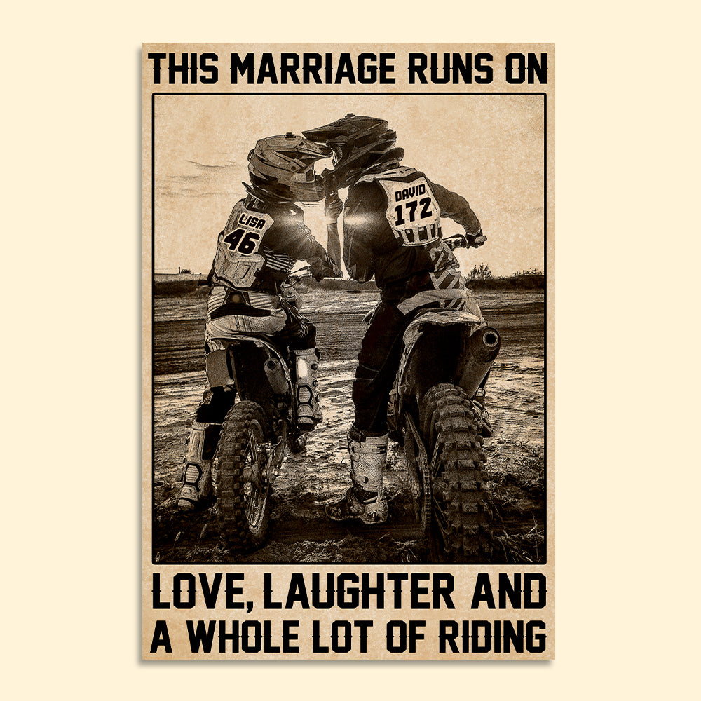Personalized Motocross Couple Poster - This Marriage Runs On Love - Kissing Couple - Poster & Canvas - GoDuckee