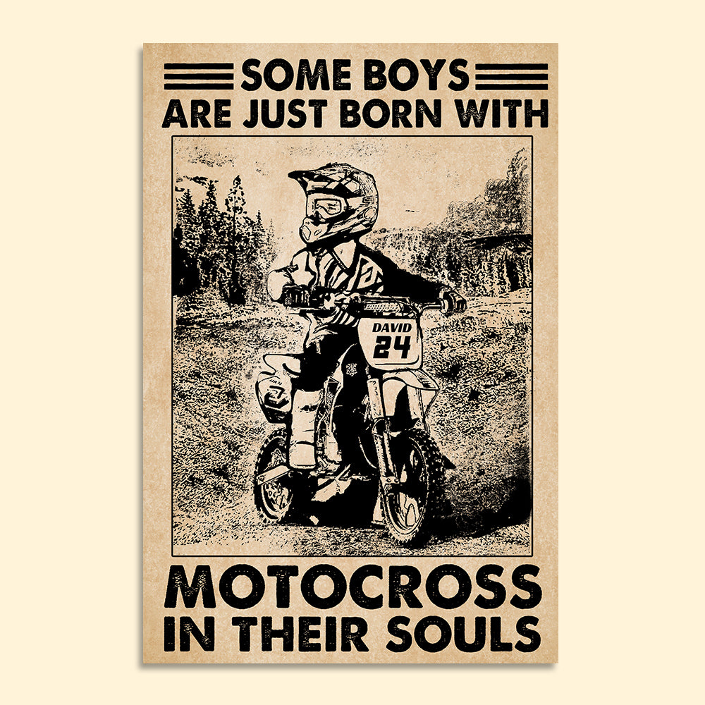 Personalized Motocross Rider Poster - Born With Motocross In Their Souls - Dirt Track Racing - Poster & Canvas - GoDuckee
