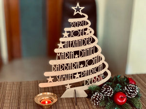 Personalized Family Christmas Tree Wood Art - Custom Family Members' Names - Wood Sign - GoDuckee