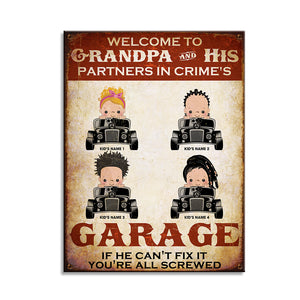 Vintage Drag Racing Metal Sign, Partners In Crime - Custom Grandpa's Garage Name Fol6-Vd2 - Metal Wall Art - GoDuckee
