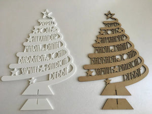 Personalized Family Christmas Tree Wood Art - Custom Family Members' Names - Wood Sign - GoDuckee