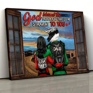 Personalized Motocross Couple Poster - Blessed The Broken Road That Let Me Straight To You - Window View - Poster & Canvas - GoDuckee