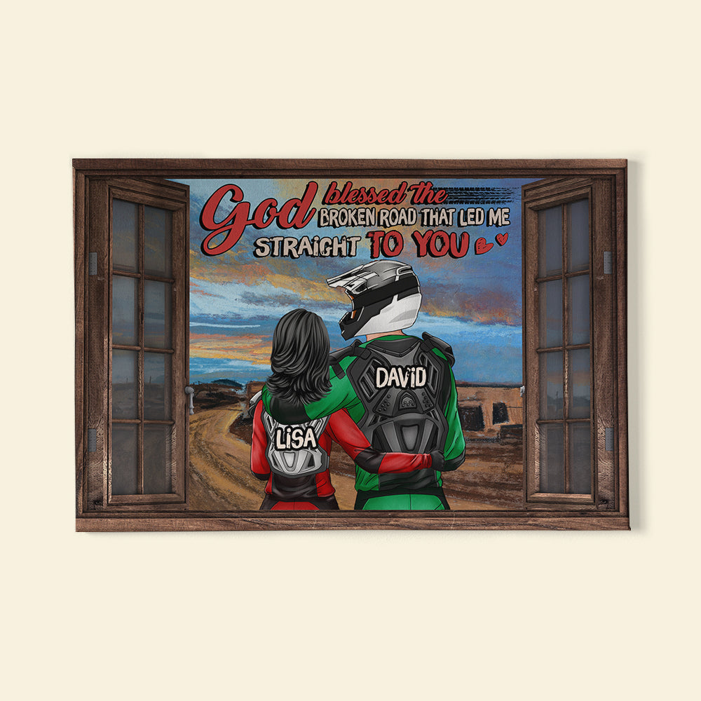 Personalized Motocross Couple Poster - Blessed The Broken Road That Let Me Straight To You - Window View - Poster & Canvas - GoDuckee