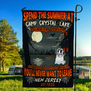 Personalized Spooky Gifts For Camping Lovers, Spend The Summer at Camp Crystal Lake Custom Garden Flag - Flag - GoDuckee
