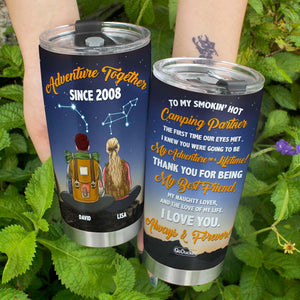 To My Smokin' Hot Camping Partner Personalized Camping Couple Tumbler Gift For Couple - Tumbler Cup - GoDuckee