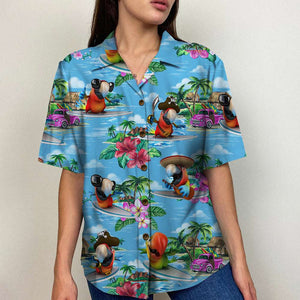 Surfing Parrot Hawaiian Shirt - Tropical Island Scenes - Hawaiian Shirts - GoDuckee