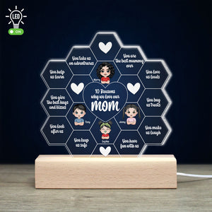 Ten Reasons Why We Love Our Mom, Personalized 3D Led Light Wooden Base, Love Mom Led Night Light, Mother's Day, Birthday Gift For Mom - Led Night Light - GoDuckee
