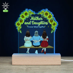 Mother And Daughters Forever Linked Together, Personalized 3D Led Light Wooden Base, Relaxing With Mom Led Night Light, Mother's Day, Birthday Gift For Mom - Led Night Light - GoDuckee