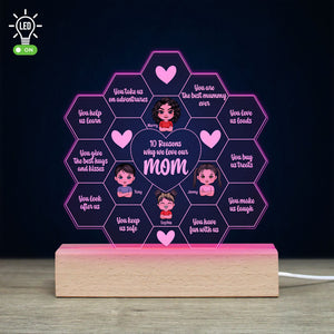 Ten Reasons Why We Love Our Mom, Personalized 3D Led Light Wooden Base, Love Mom Led Night Light, Mother's Day, Birthday Gift For Mom - Led Night Light - GoDuckee