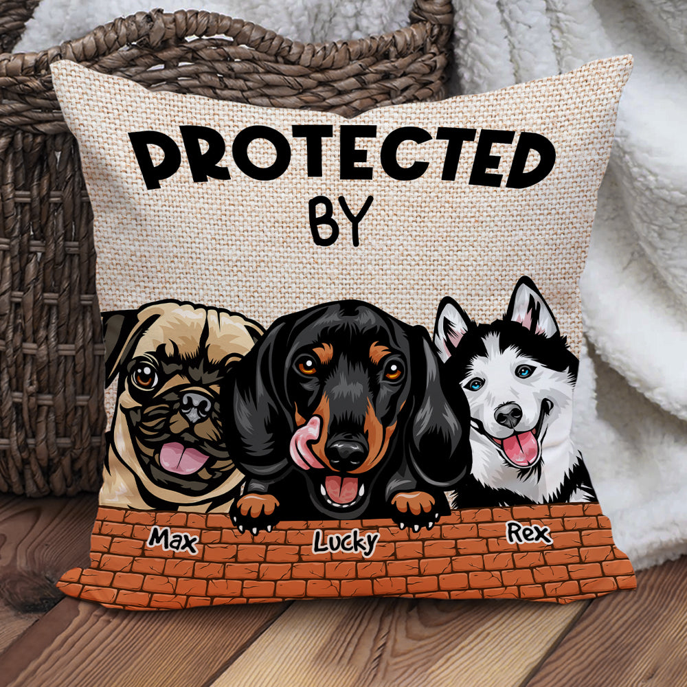 Protected By My Dogs Personalized Dog Safeguards Pillow, Gift For Dog Lovers - Pillow - GoDuckee