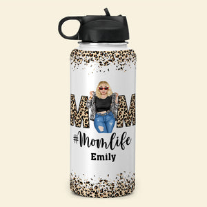 Momlife - Personalized Leopard Woman Water Bottle - Cool & Badass Woman - Water Bottles - GoDuckee