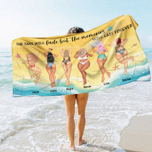 Tans Fade But Memories Last Forever - Personalized Beach Towel - Gifts For Big Sister, Sistas, Girls Trip - Sunbathing Girls - Beach Towel - GoDuckee