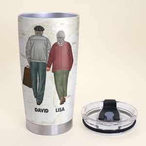 Personalized Old Couple Tumbler - I Just Want To Hold Your Hand At 80, Let's Go Travelling - Tumbler Cup - GoDuckee