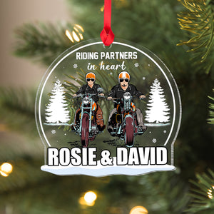 Riding Partners In Heart Personalized Biker Couple Ornament, Christmas Tree Decor - Ornament - GoDuckee