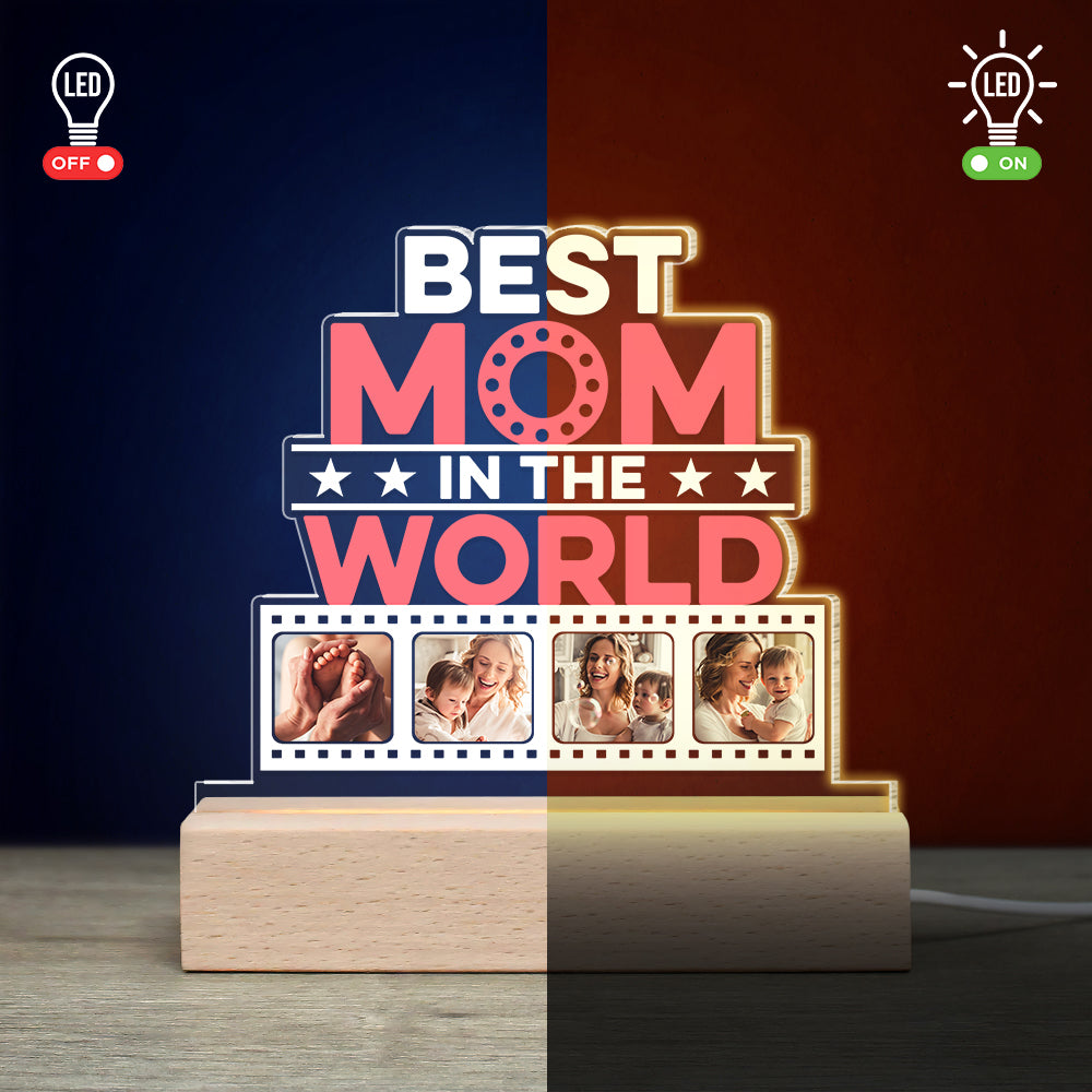 Best Mom In The World, Personalized 3D Led Light Wooden Base, Best Mom Certification Led Light, Mother's Day, Birthday Gift For Mom - Led Night Light - GoDuckee
