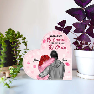 We Stay In Love By Choice, Personalized Couple Heart Shaped Acrylic Plaque - Decorative Plaques - GoDuckee