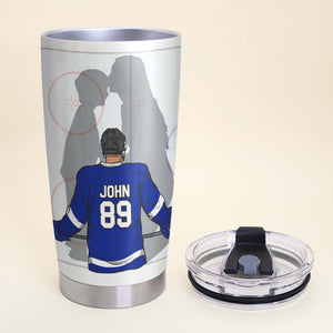 Behind Every Hockey Player Is A Mom Who Believed In Him First, Personalized Tumbler, Gift For Hockey Player - Tumbler Cup - GoDuckee
