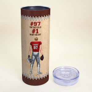 #1 American Football Player In My Heart, Personalized 20oz Skinny Tumbler - Tumbler Cup - GoDuckee