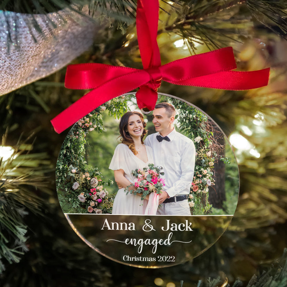 Personalized Couple Engagement Acrylic Custom Shape Ornament, Christmas Gift For Couples - Ornament - GoDuckee