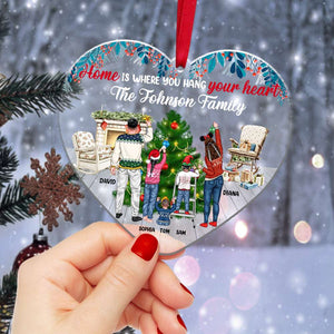 Home Is Where You Hang Your Heart, Personalized Acrylic Custom Shape Ornament Christmas Gift For Family - Ornament - GoDuckee