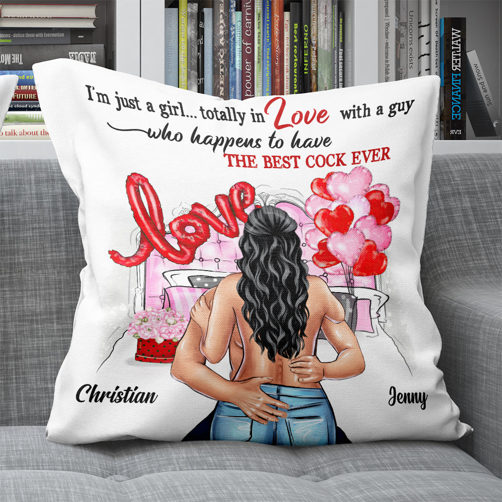 I'm Just A Girl Totally In Love With a Guy, Personalized Couple Pillow, Gift For Couples - Pillow - GoDuckee