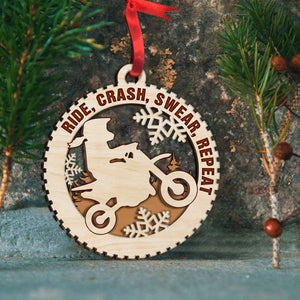 Personalized Motocross Wood Ornament, Ride Crash Swear Repeat - Ornament - GoDuckee