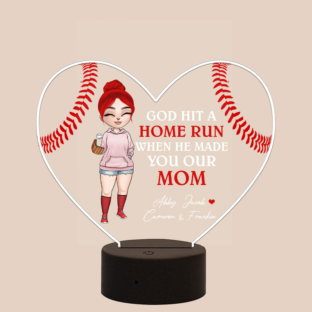 Baseball God Hit A Home Run When He Made You Our Mom Personalized Led Night Light - Led Night Light - GoDuckee