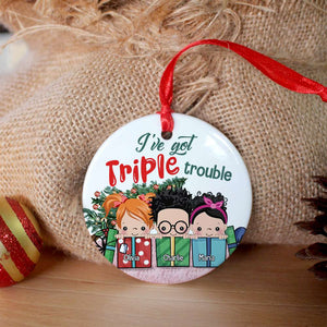 Grandma Little Trouble, Personalized Ceramic Circle Ornament - Ornament - GoDuckee