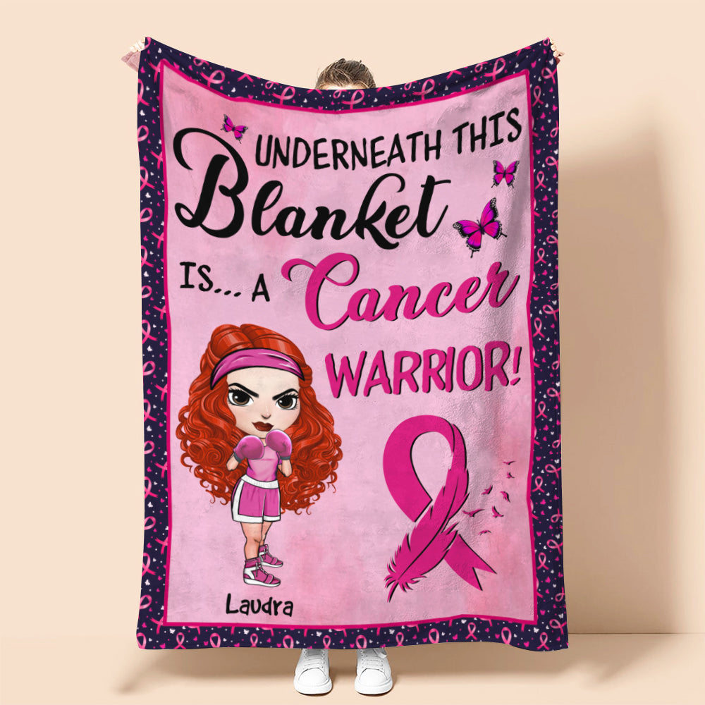 Breast Cancer Awareness - Personalized Boxing Girl Blanket - Underneath This Blanket Is A Cancer Warrior - Blanket - GoDuckee
