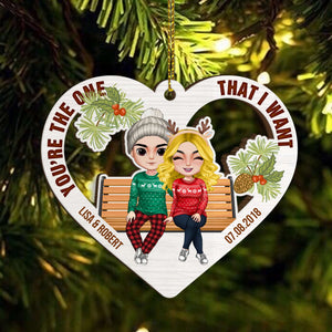 Couple You're The One That I Want, Personalized Wooden Heart Ornament, Christmas Gift For Couple - Ornament - GoDuckee