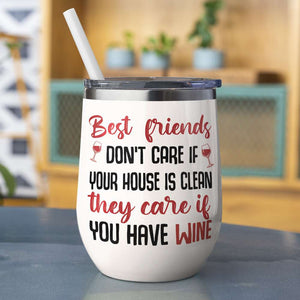 Personalized Drinking Friends Dolls Wine Tumbler - Best Friends Don't Care - Wine Tumbler - GoDuckee