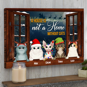 Personalized Christmas Cat Poster - A House Is Not A Home Without Cats - Window Frame - Poster & Canvas - GoDuckee