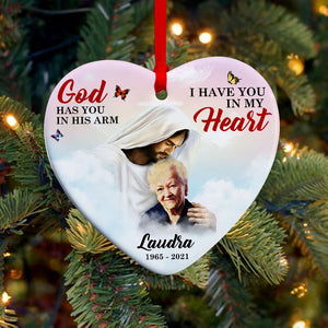 You're In God's Arm, In My Heart - Personalized Heart Ornament - Memorial Gift for Family Members - Ornament - GoDuckee