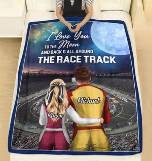 I Love You To The Moon And Back Personalized Racing Blanket, Gift For Couple - Blanket - GoDuckee