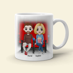 Happiness Is Popcorn Movies And The One You, Couple Cinema White Mug - Coffee Mug - GoDuckee