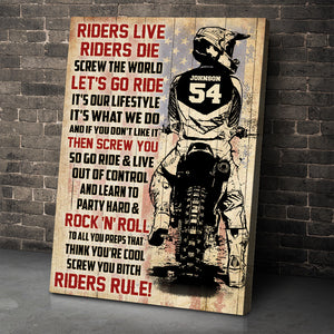 Vintage Motocross Poster - Custom Name, Number Rider - Riders Live Riders Die - American Flag - Poster & Canvas - GoDuckee