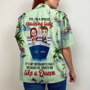 Personalized Cruising Couple Hawaiian Shirt - Yes, I'm A Spoiled Lady - Palm Tree Pattern - Hawaiian Shirts - GoDuckee