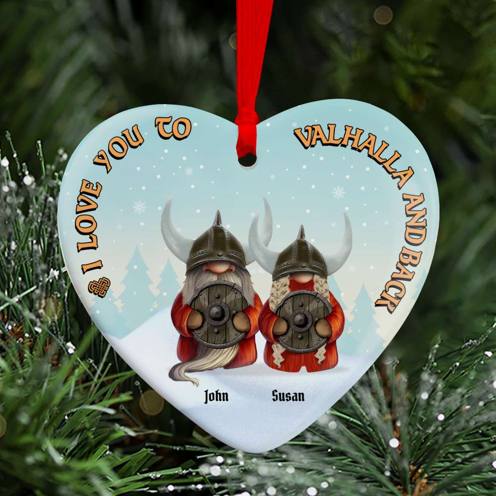 Viking Gnome Couple, Personalized Ceramic Ornament, Christmas Gift For Couple - Ornament - GoDuckee