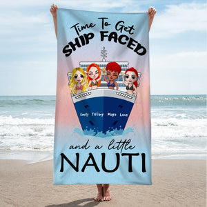 Get Ship Faces & A Little Nauti - Personalized Beach Towel - Gift For Salty Sisters, Best Friend, Girls Trip - Leopard Pattern - Beach Towel - GoDuckee