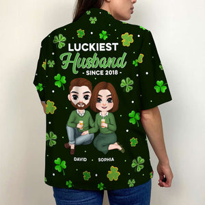 Luckiest Husband, Wife, Personalized Hawaiian Shirt, Gifts For Couple - Hawaiian Shirts - GoDuckee