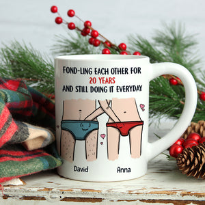 Funny Naughty Couple Fond-ling Each Other For Years, Personalized Couple Mug, Christmas Tree Decor - Coffee Mug - GoDuckee